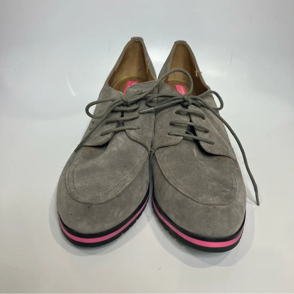 Isaac Mizrahi gray suede wedge oxfords women's size 9 punk business casual‎